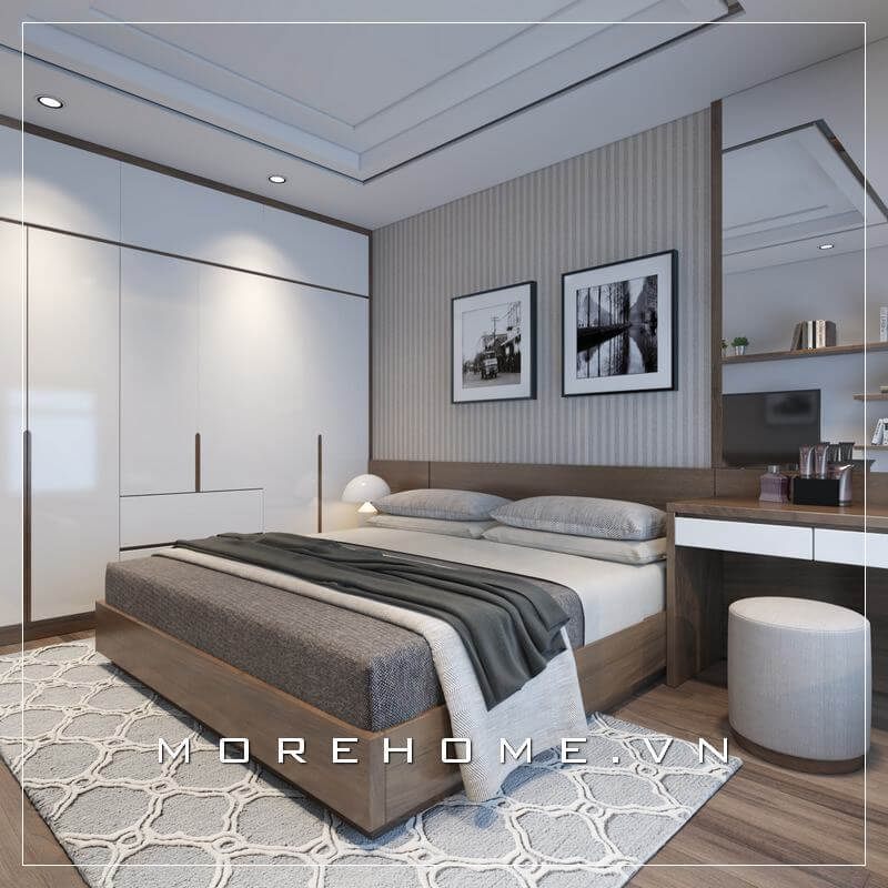 Giường ngủ gỗ công nghiệp phong cách hiện đại, đơn giản luôn là xu hướng được lựa chọn cho phòng ngủ căn hộ chung cư, nhà phố nhỏ
